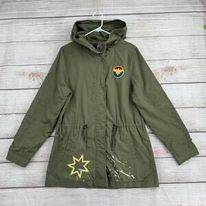 Ms. Marvel Her Universe Anorak Patch Military Hooded jacket Womens Large Green